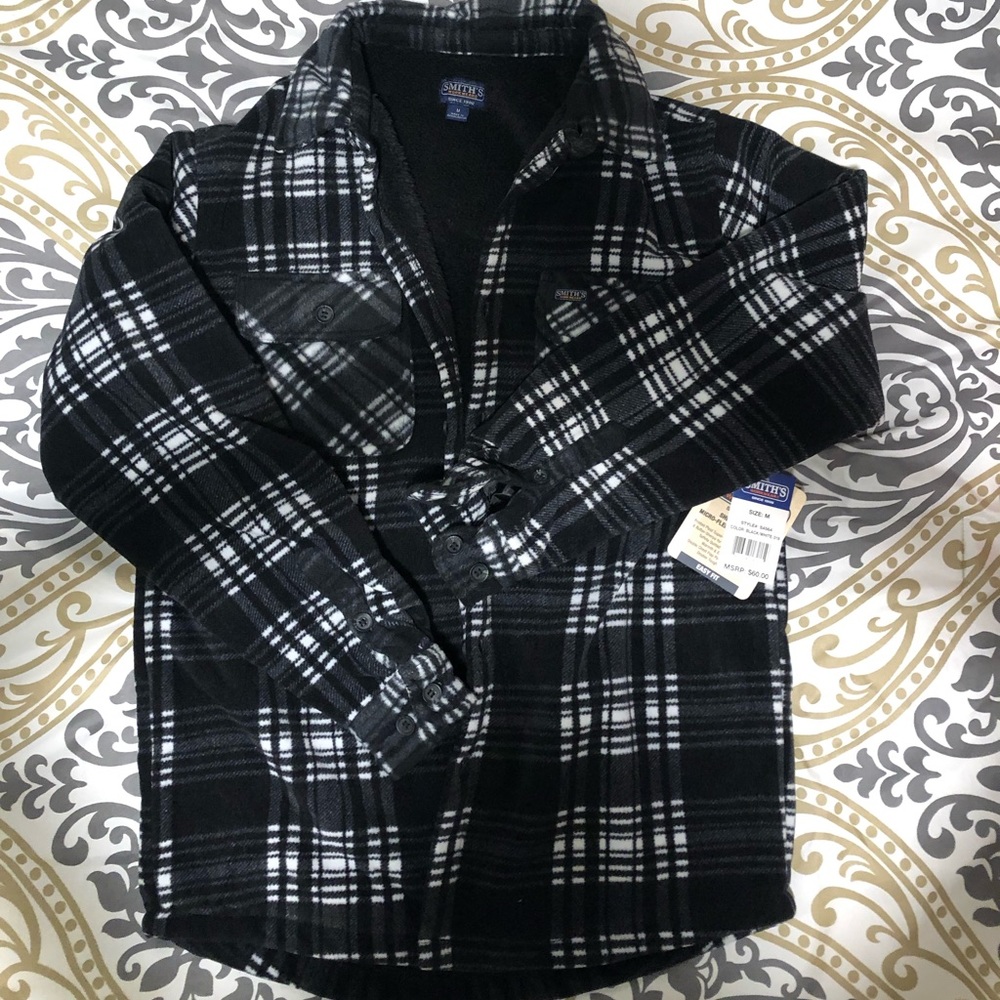 Mens plaid fleece button down with lining